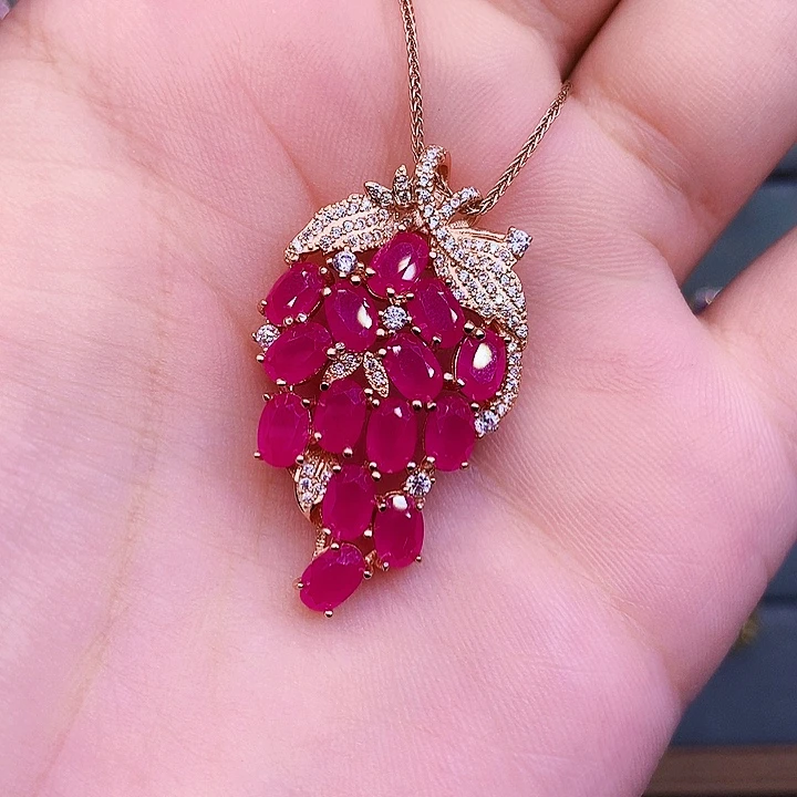 红宝石颈饰银S925镶嵌