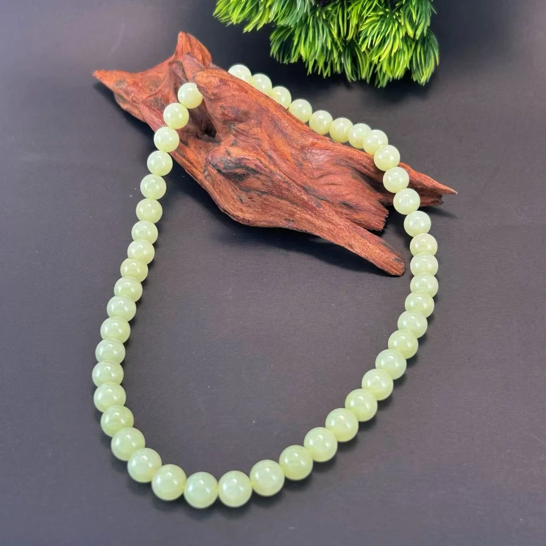 天然和田玉颈饰-珠径9.5-10mm-HTY887