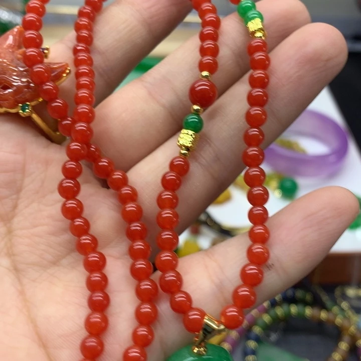 合金颈饰玛瑙/玉髓吊坠