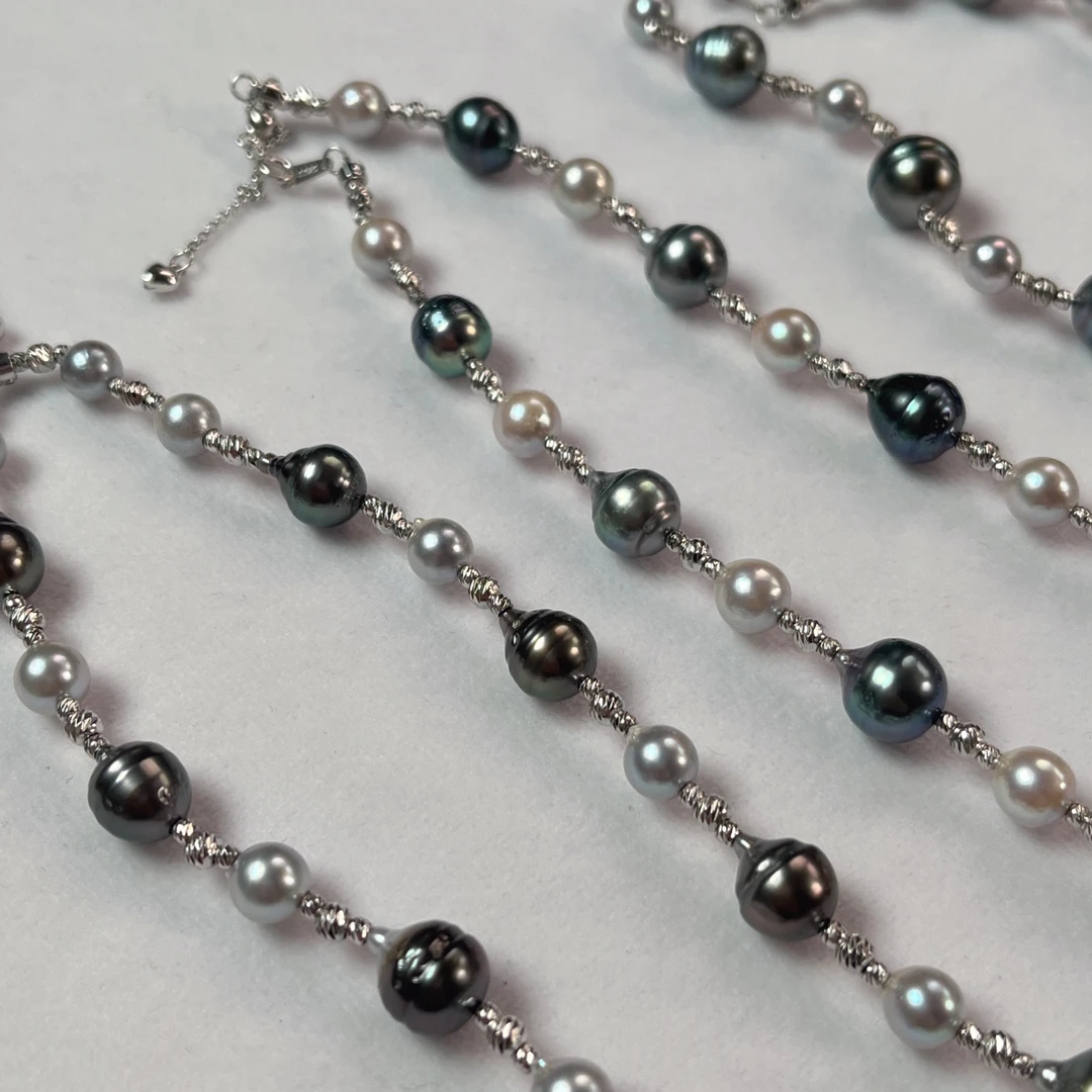 【晓艾珍珠】海水大溪地+真多麻项链 6-11mm（多样性发一）S925银X743