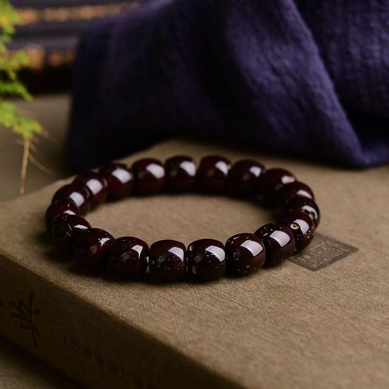 天然老树紫金鼠黑金料老型直切桶珠男女菩提子实心手串