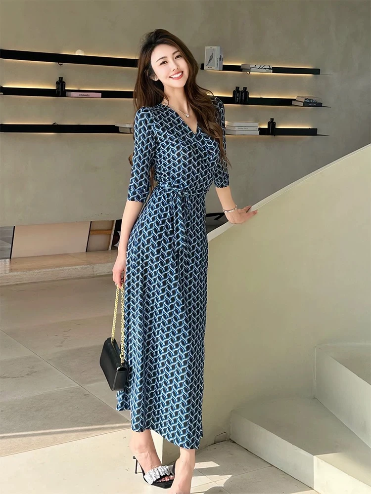 【红姐专属】2025夏季新款一片式法式弹力连衣裙收腰修身减龄裹身裙