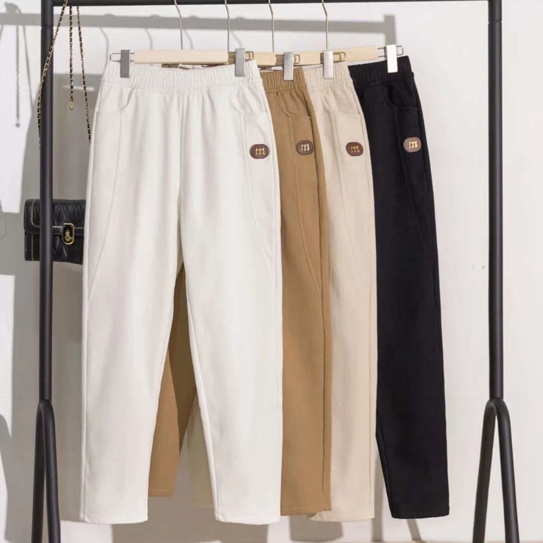 春夏季新款2025高腰斜纹萝卜裤显瘦时尚百搭宽松哈伦裤女士松紧腰