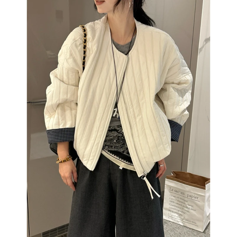 欧货开衫薄棉外套女短款秋季2025新款百搭宽松休闲夹克开衫棒球服