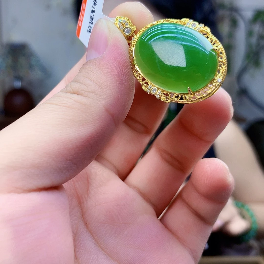 和田玉（碧玉）银S925镶嵌吊坠(不含链)吊坠