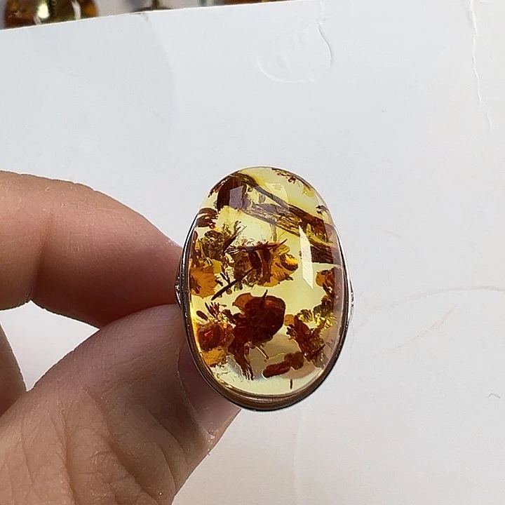 琥珀（花珀）耳饰银S925镶嵌磐*