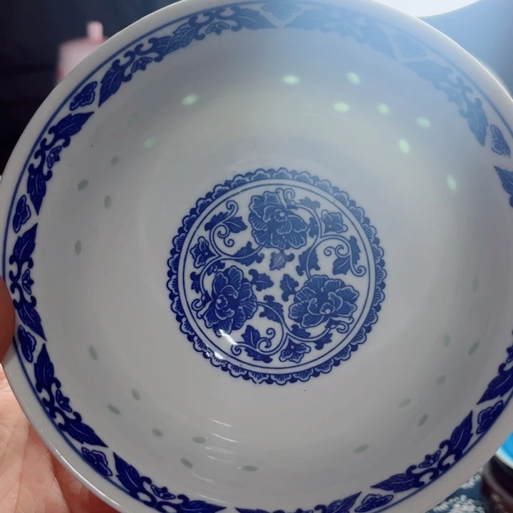 青花玲珑6寸面碗牡丹花