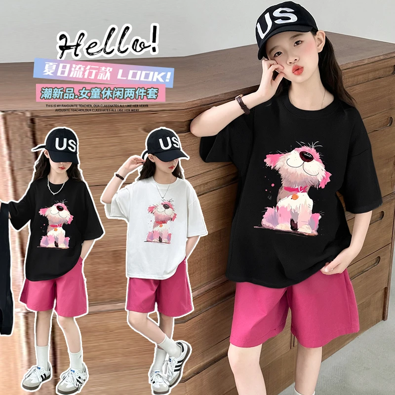 女童夏季短袖套装2025新款儿童夏款运动休闲两件套洋气时尚夏装潮