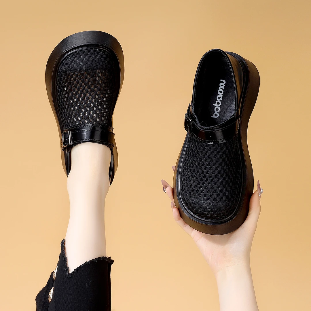 懒人一脚蹬网面乐福鞋女2025夏季新款平底英伦风厚底透气两穿网鞋