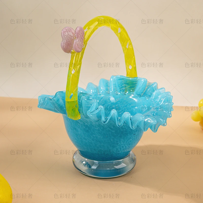 L301 现代化高颜值天空蓝果篮提篮居家装饰摆件客厅书房装饰品