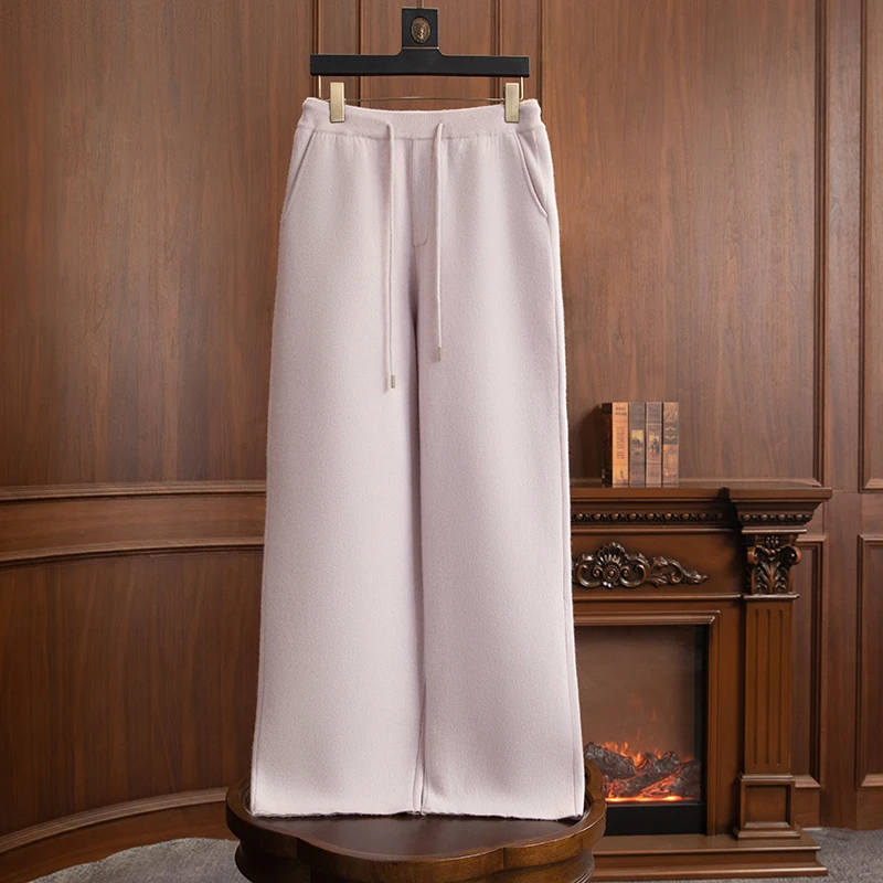 【ZHENCAN】100%纯山羊绒男士商务休闲直筒针织保暖宽松针织阔腿裤