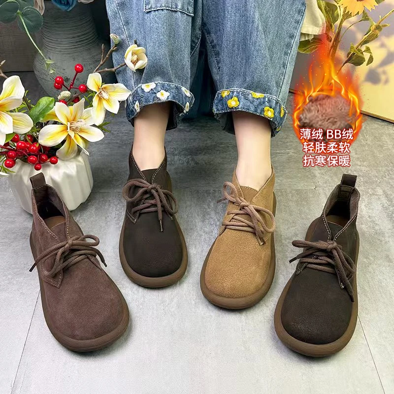 2025新款加绒冬季牛皮复古手工真皮冬款短靴防滑复古女鞋2612-88