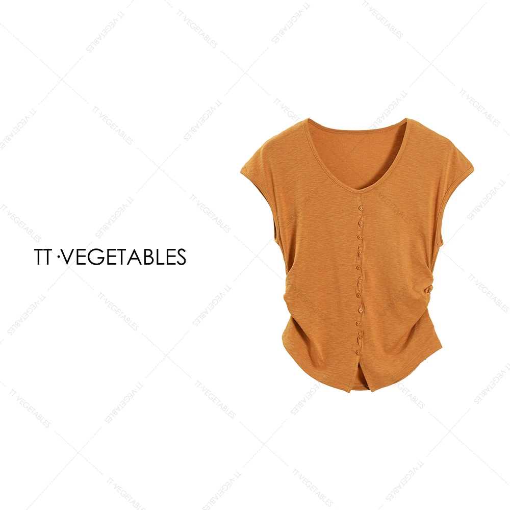 TT・VEGETABLES【序白】琉璃夜光  单排扣无袖圆领开衫女上衣 512180