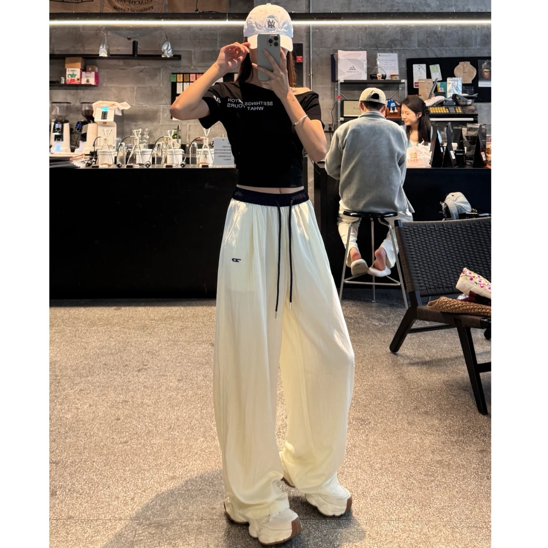 Y『纸片冰丝』夏季欧货弯刀显瘦休闲阔腿长裤