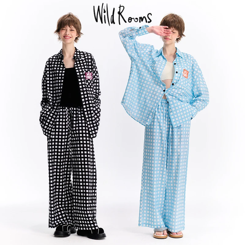 WildRooms夏季格子薄款长袖全棉家居服睡衣套装爆款时尚可外穿女