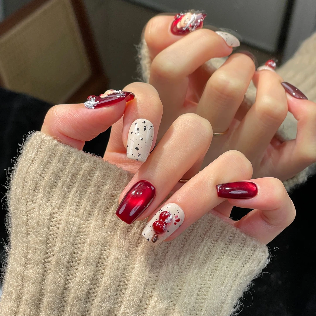 【糖葫芦】短甲纯手工爆款猫眼红色爆闪高级感日常通勤约会聚餐宴会