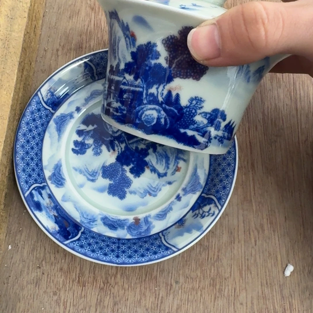 富春山居图马蹄盖碗