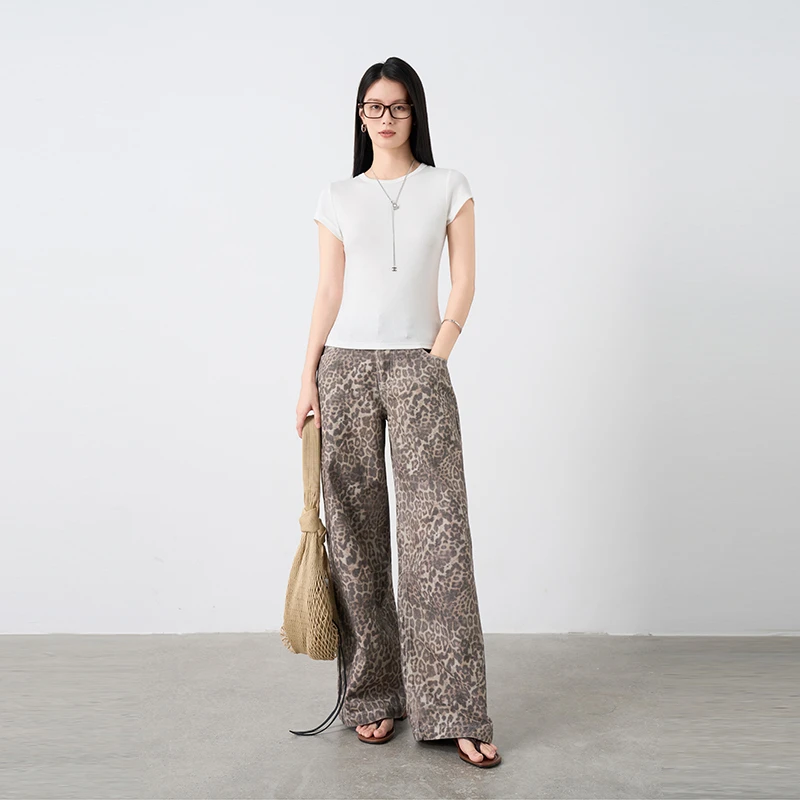 Moprobably李予诺「豹纹美学」"100%棉"美式狂野豹纹牛仔裤L5273058