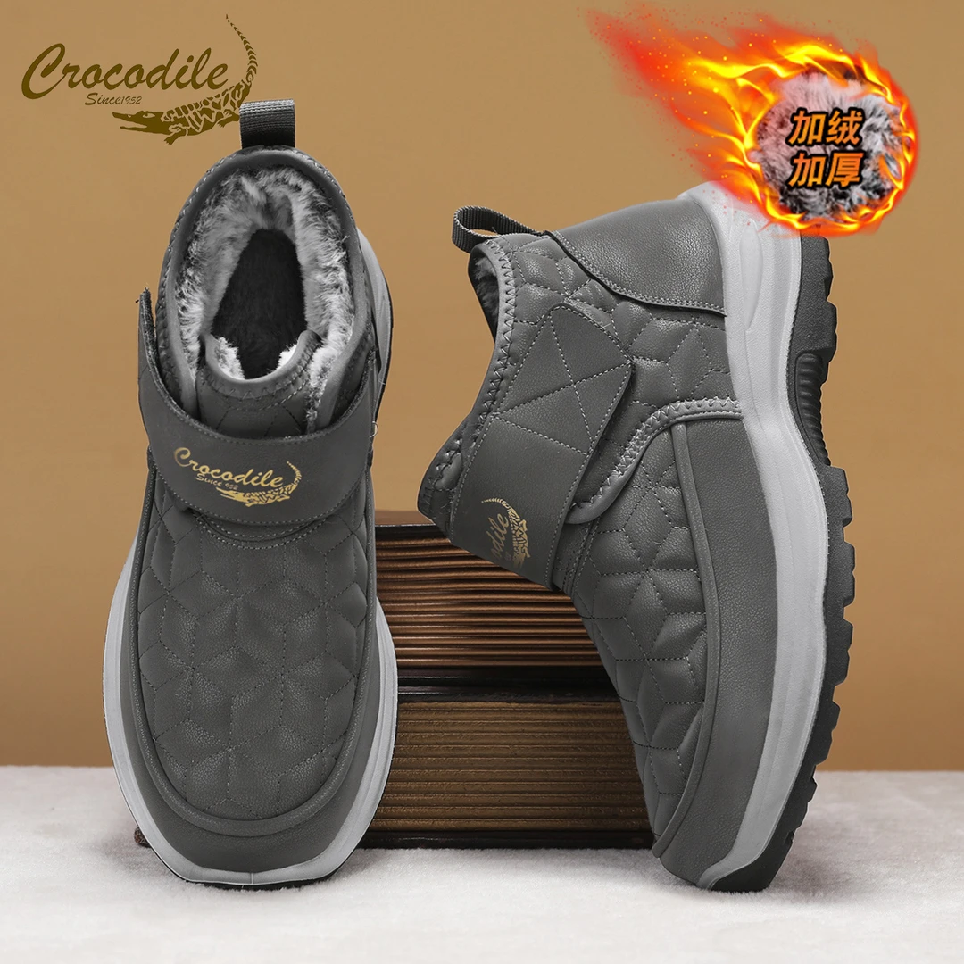鳄鱼恤老人棉鞋男款2025新款冬季加绒加厚男士雪地靴中老年爸爸鞋