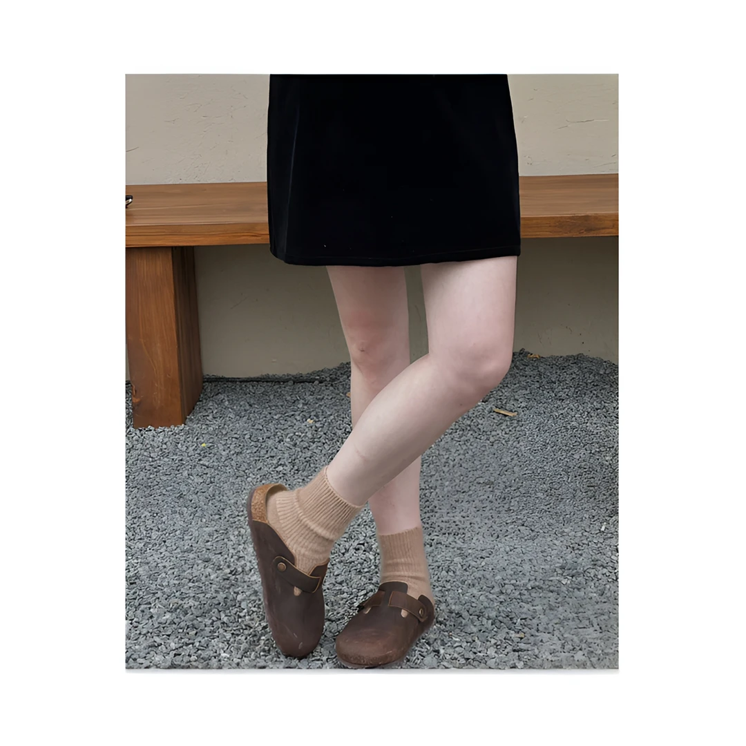 【皮面半包】BK09秋季舒适时尚中古软木软底透气女士半拖