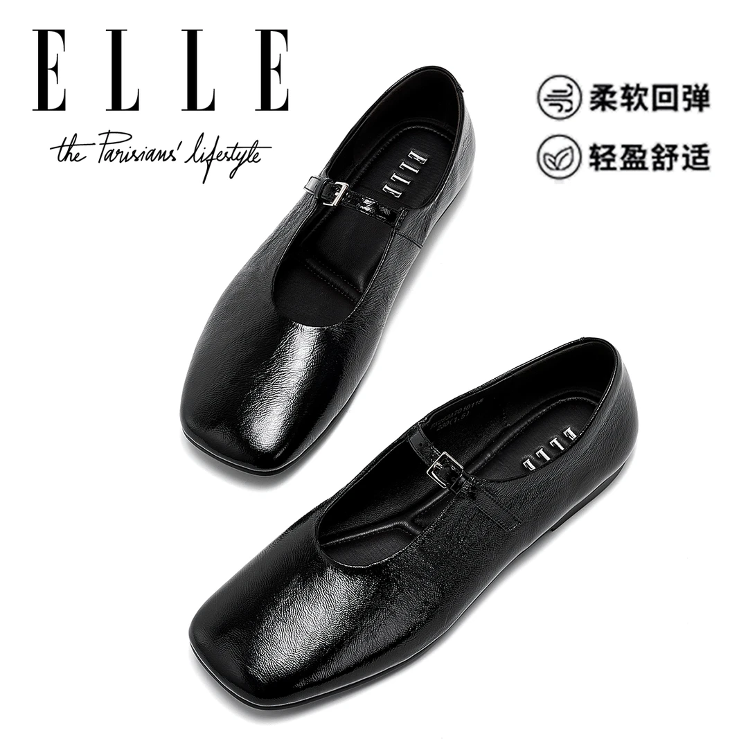 ELLE羊皮复古奶奶鞋女平底2025秋季爆款温柔晚晚风法式玛丽珍单鞋