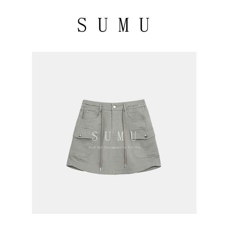 宿慕女款大口袋工装短裙夏季新款韩版半身短裙休闲A字裙965
