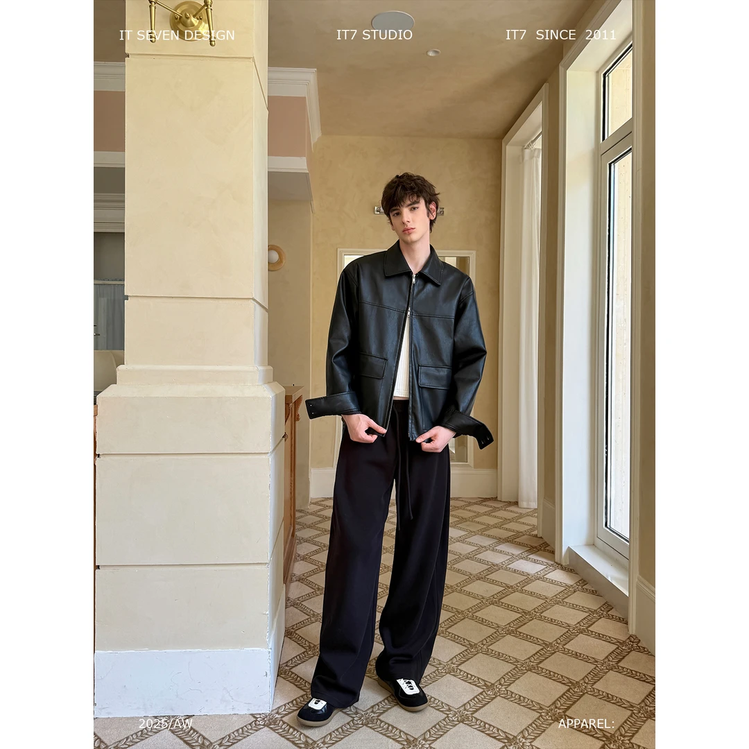 it7「威士忌酸」宽松百搭大口袋设计皮衣翻领个性夹克外套