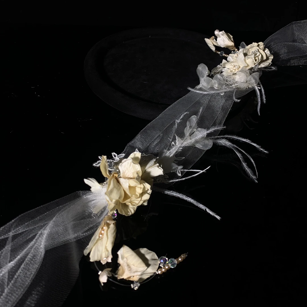 U沐｜莫奈花园头纱法式高级户外婚礼新娘头饰