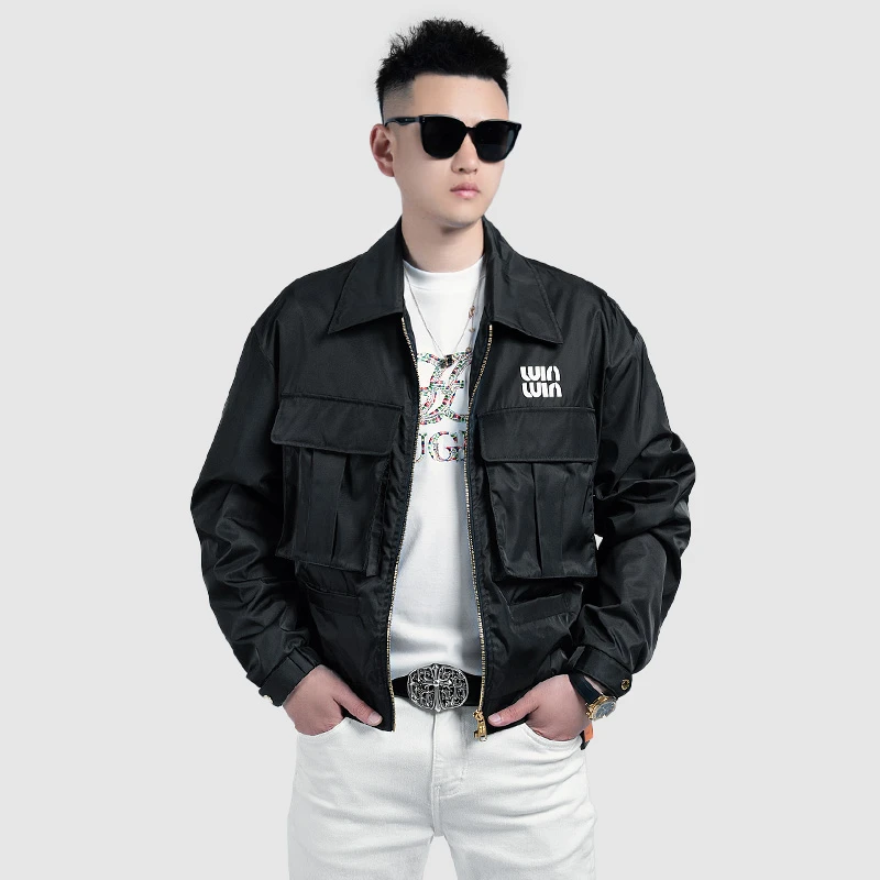 春季潮牌轻奢时尚简约工装夹克男士休闲潮流帅气设计翻领修身外套