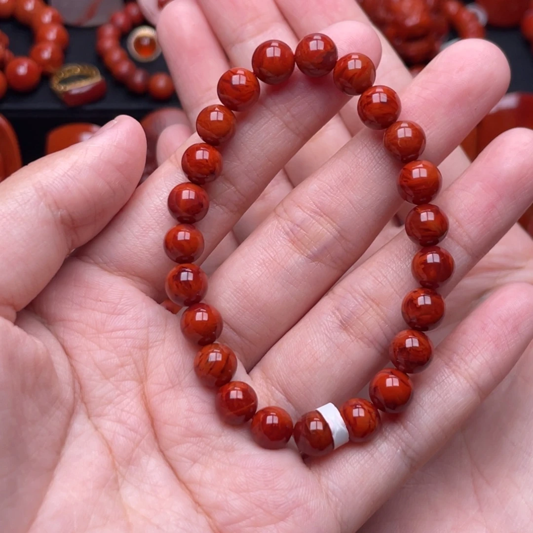 南红玛瑙未镶嵌珠宝奇石单圈8mm