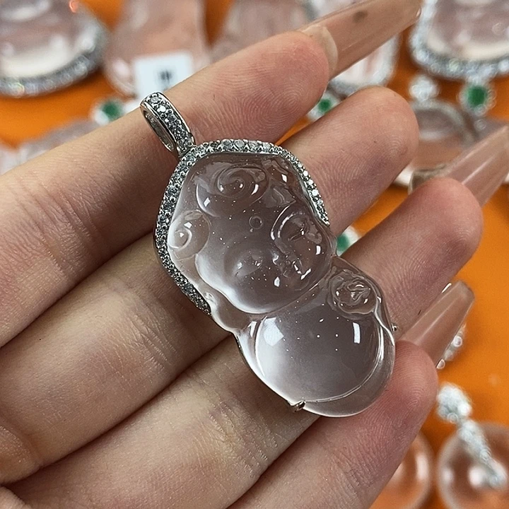 石英质玉银S925镀金镶嵌颈饰