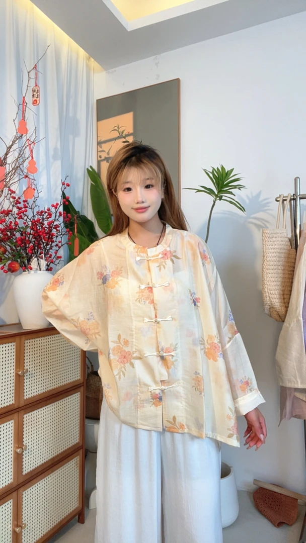 国风盘扣衬衫立体印花气质立领防晒外套
