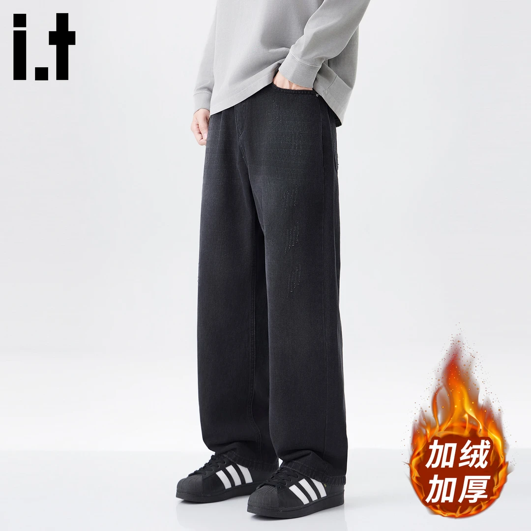 i.t:CHOCOOLATE美式潮牌牛仔裤男士秋冬款加绒加厚休闲百搭直筒裤