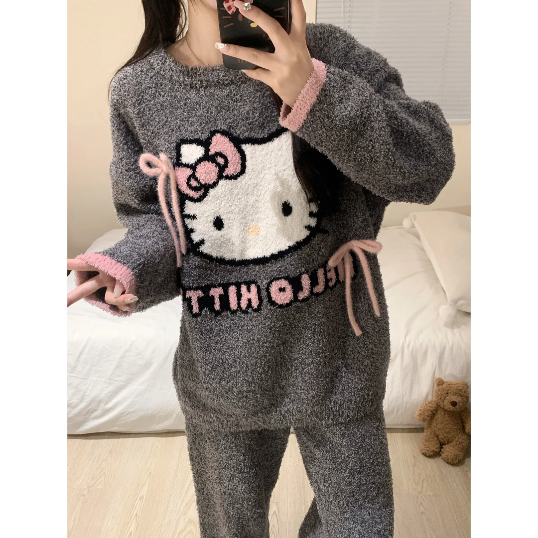 甜美温柔高级感Kitty睡衣女秋冬季新款加绒保暖家居服套装可外穿