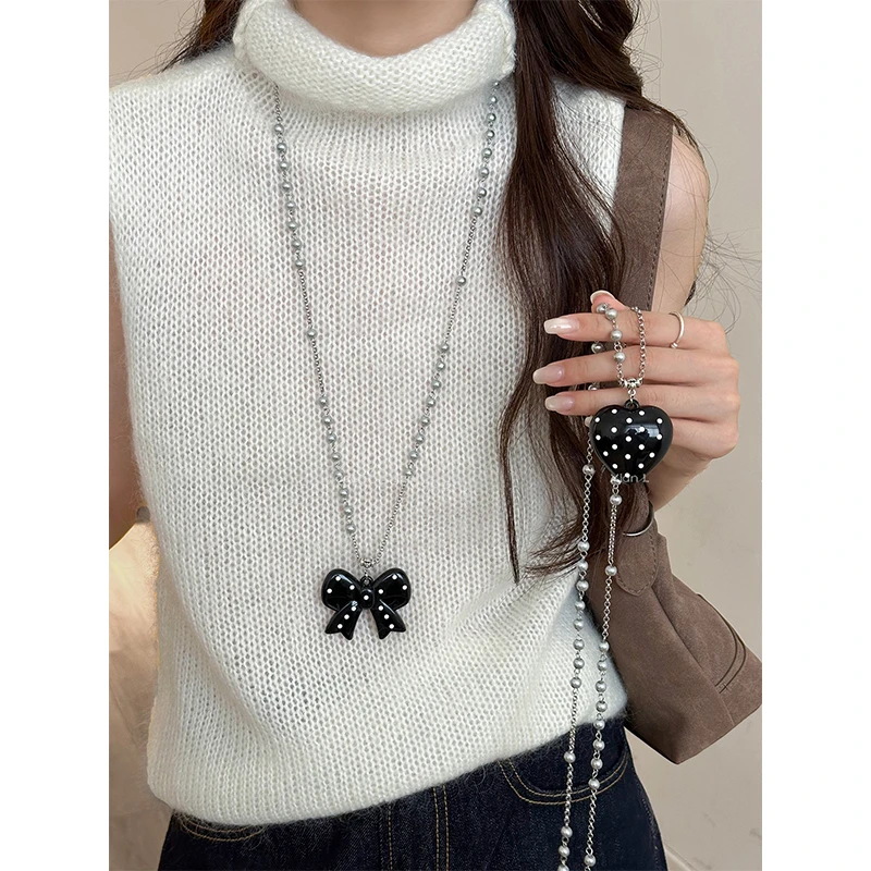 铜合金合成锆石项链 波点爱心蝴蝶结长款项链女小众锁骨链气质