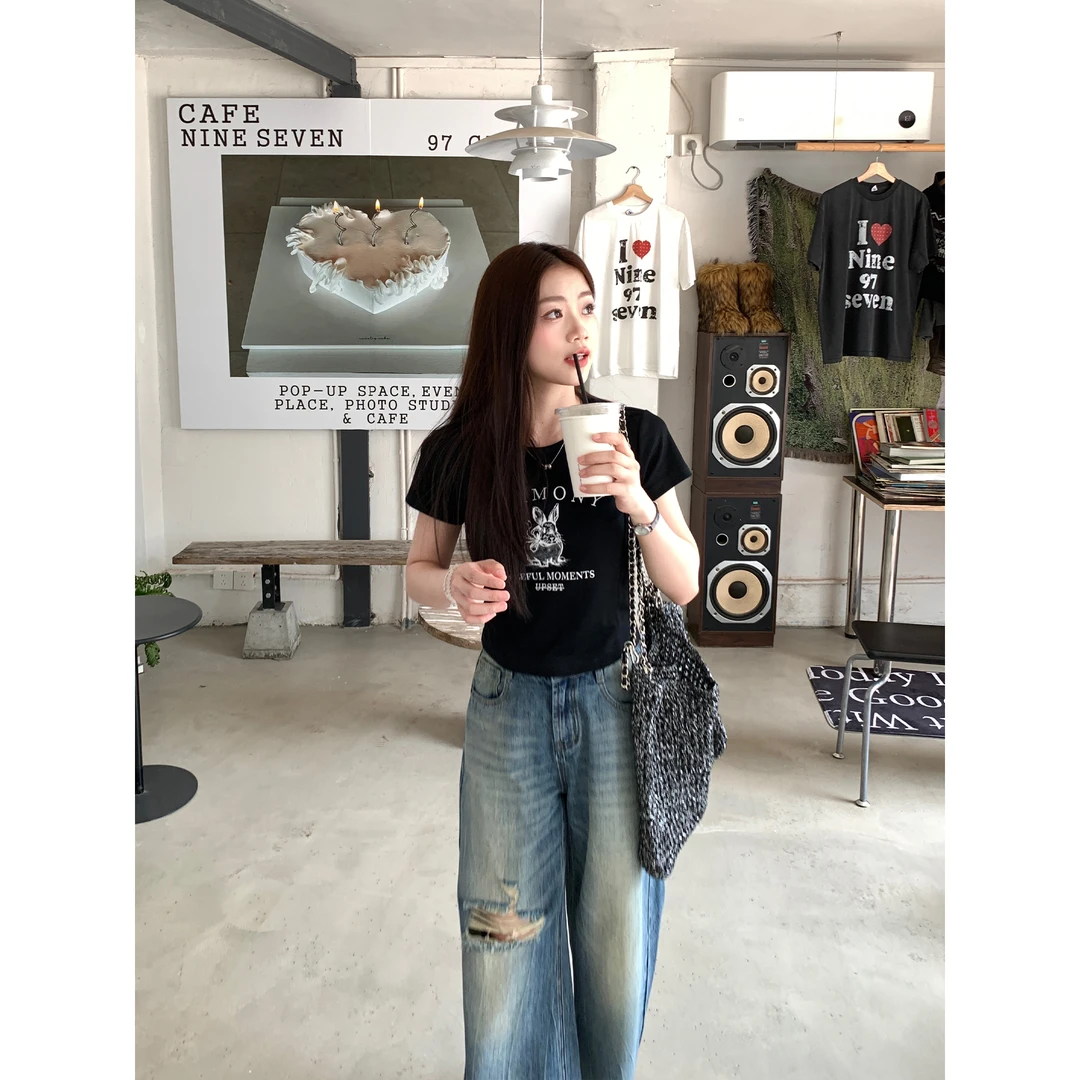 切糕自制【收藏小兔】小个子夏季女酷飒风甜美韩系通勤显瘦短袖T恤