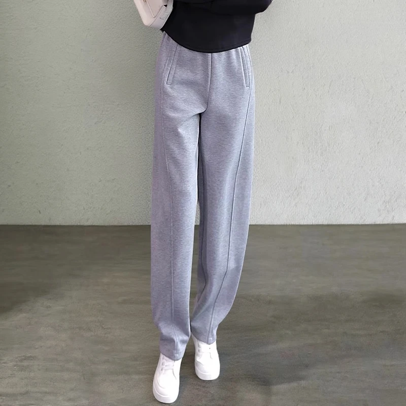 弯刀卫裤女秋冬季2025新款阔腿裤爆款女款休闲灰色运动裤直筒裤子