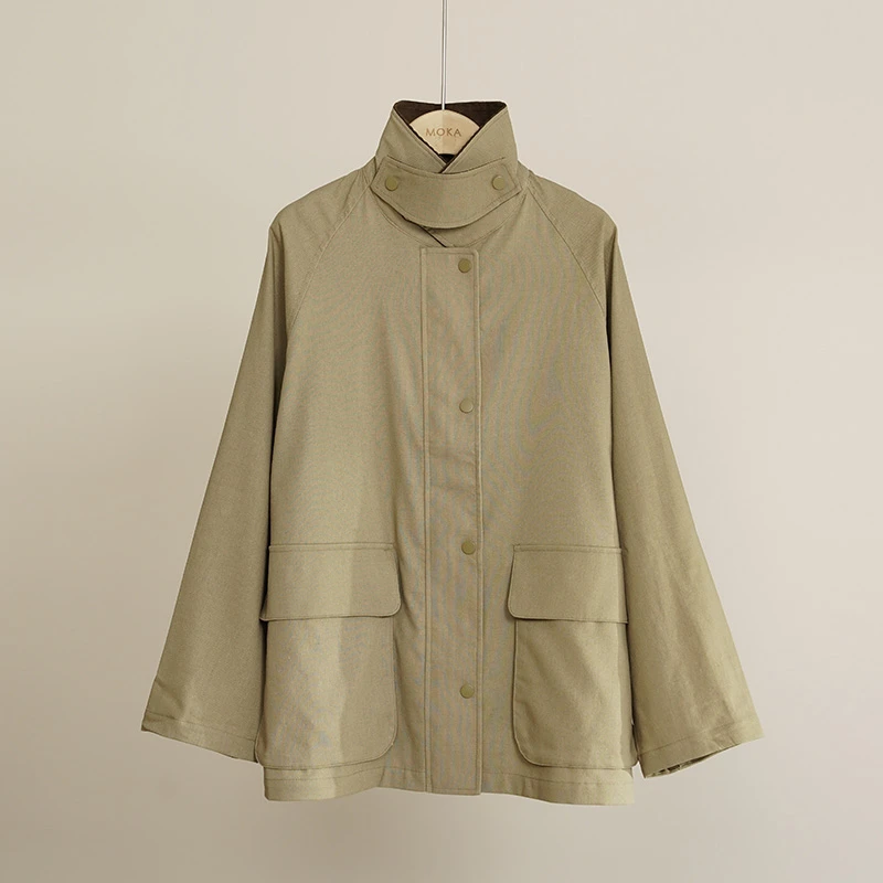 外贸品牌单棉麻帆布夹克撞色拼接女士工装夹克外套（250235）2811