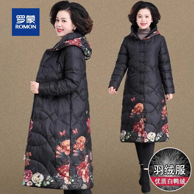 妈妈羽绒服中长款冬装2024新款中年秋冬外套加厚中老年女冬季棉袄