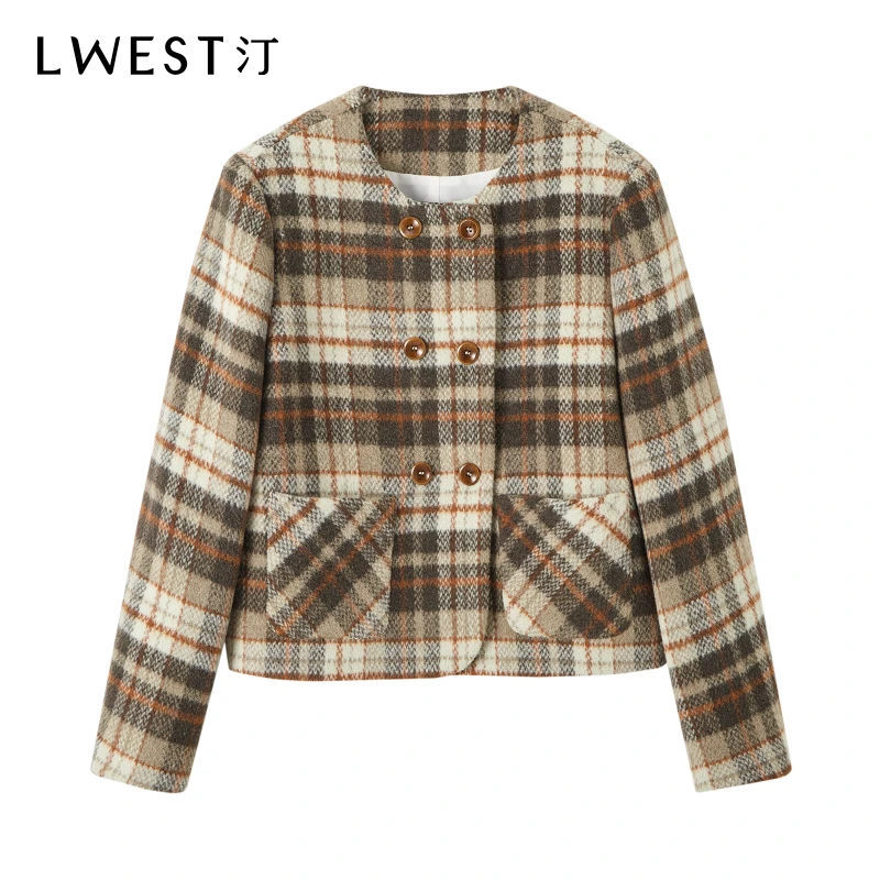 【林一专属】朗文斯汀气质格纹毛呢短外套DZMW4510C12964