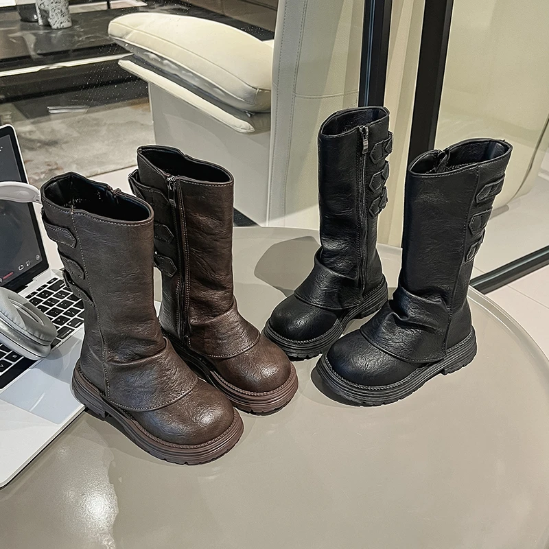 女童长筒时装靴2025秋季新款儿童长靴秋冬高筒女孩宝宝洋气中大童