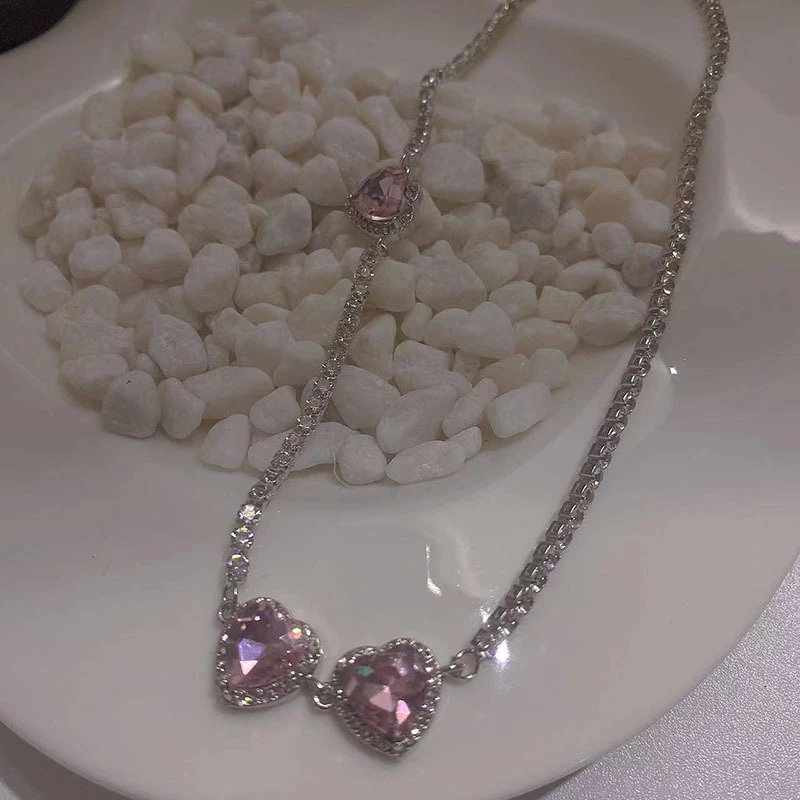 合金亚克力项链 HZHJ周边桃心锁骨链仙女甜酷冷淡风颈链饰品甜美