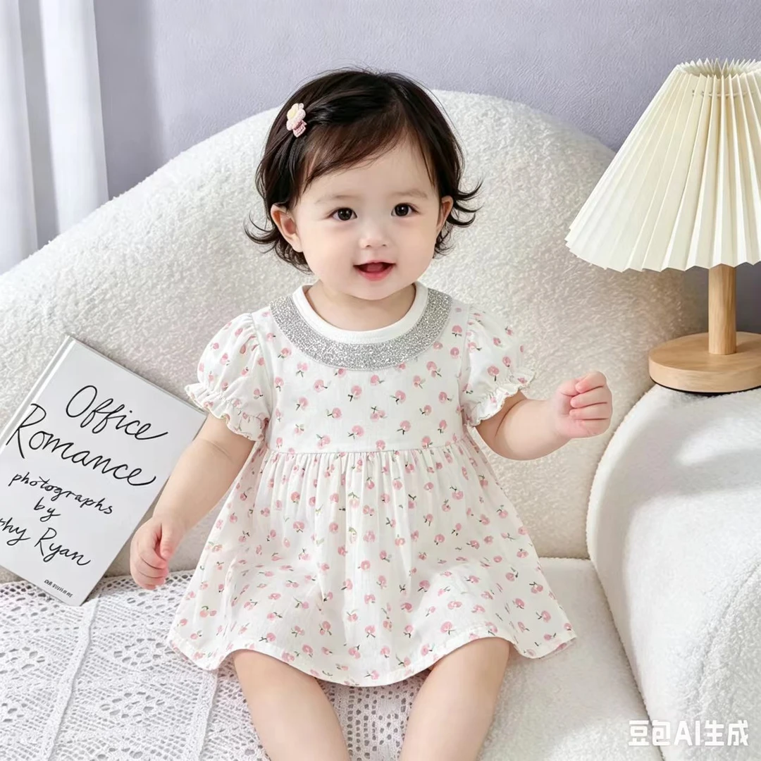 夏季新款洋气女童娃娃领冰雪奇缘公主蓬蓬连衣裙