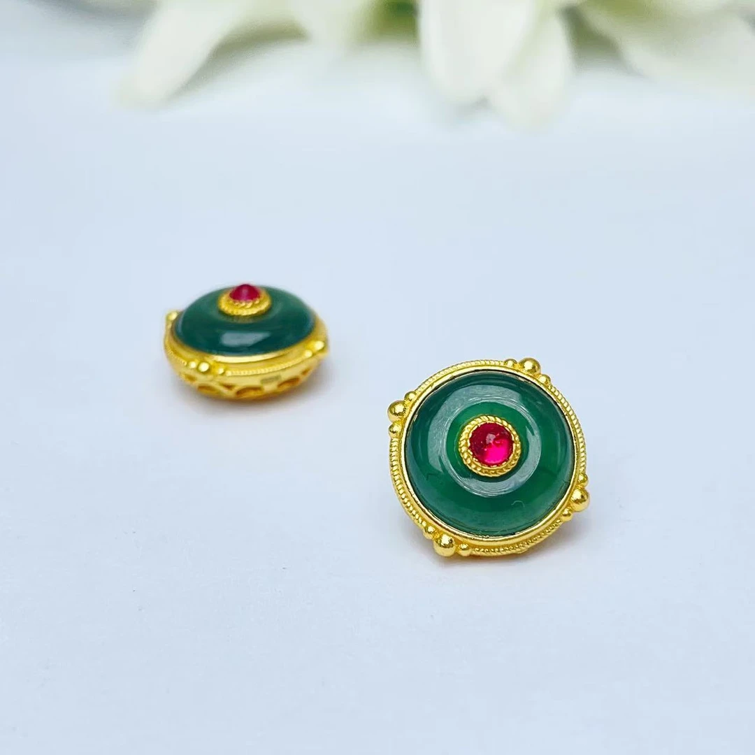 【萌宝饰品】B124天然蓝水翡翠平安扣简约百搭DIY通孔蛋面 7.9*12mm