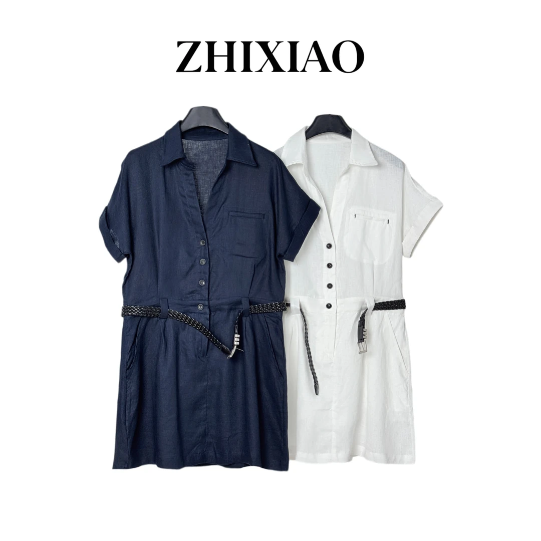 【ZHIXIAO】夏季新款：麻料短袖连衣裙1091-2