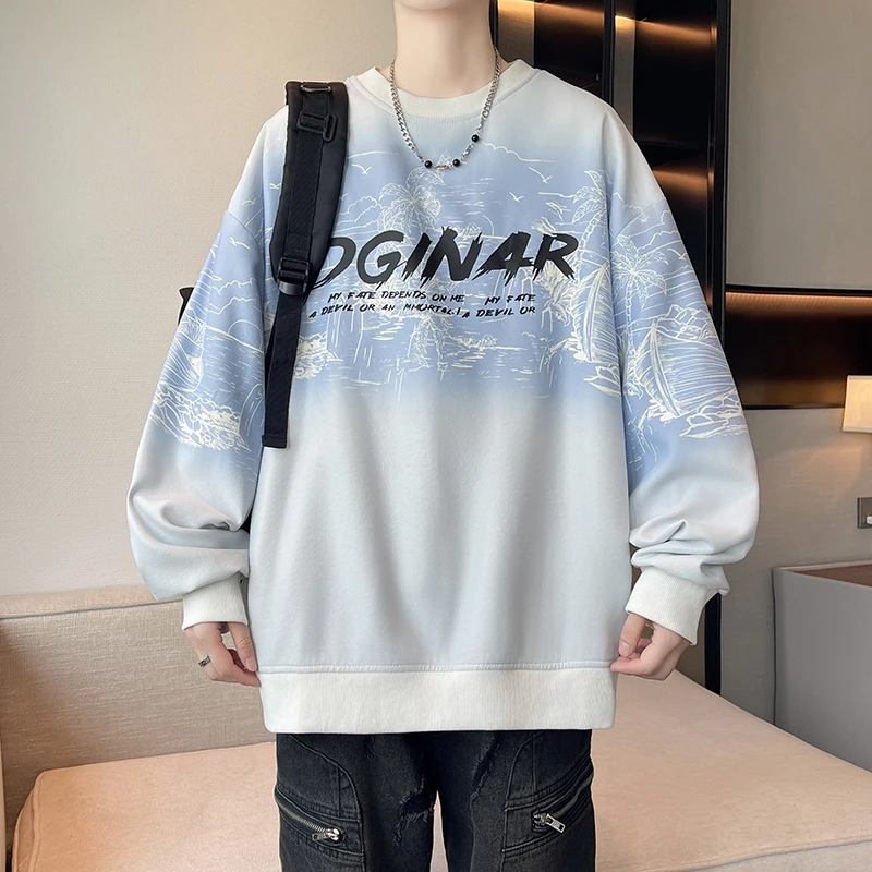 青少年秋季新款男士卫衣学院风潮流百搭初中高中学生宽松长袖T恤