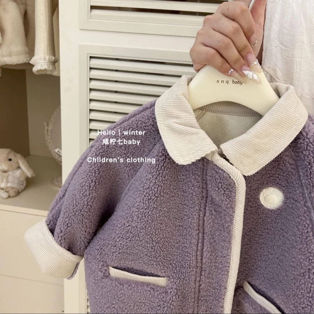 幼儿园爆款冬装女童洋气2025春秋冬新款儿童加厚羊羔绒拼接外套潮
