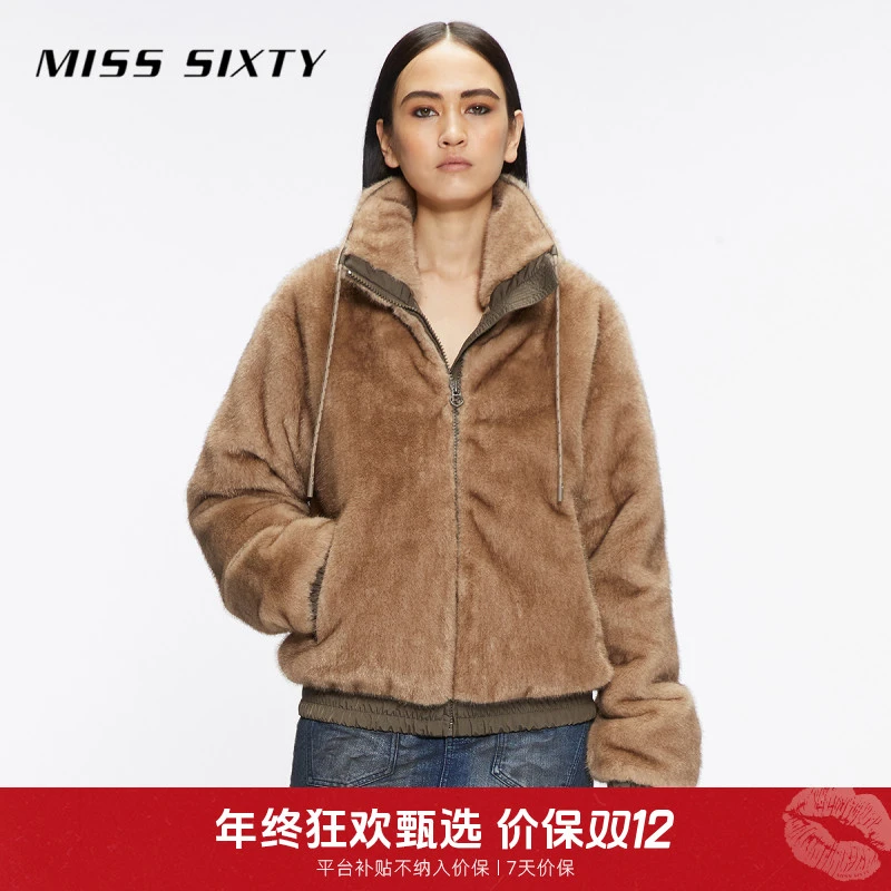 Miss Sixty冬季新款羽绒服女仿皮草立领高级老钱风贵气感鸭绒