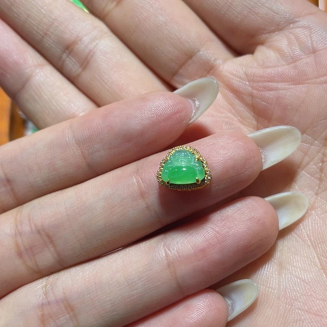 翡翠18K金镶嵌吊坠(不含链)