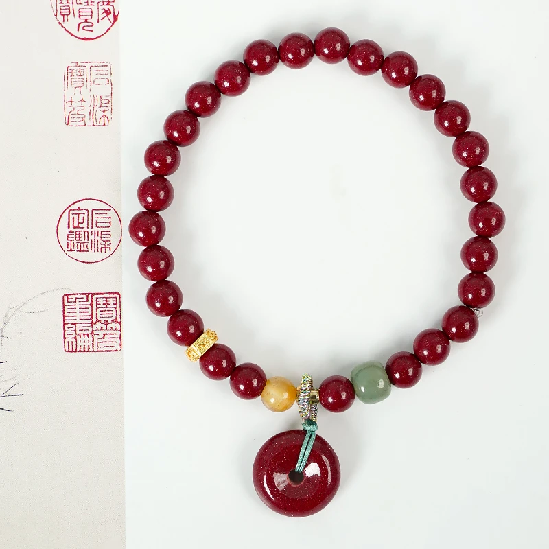 含辰砂工艺品天然紫金砂朱砂平安扣手链多样性发一-8612